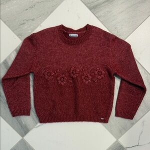 Mayoral Burgundy Sweater with Floral Accents